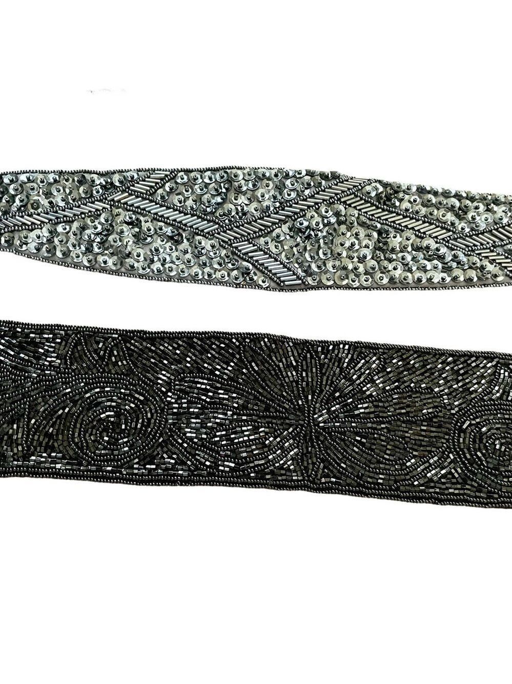 3 Elegant Black and Silver Women's Belts, Beaded & Sequined.